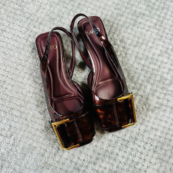 FRANCO SARTO Tracy Maroon/Brown Tortoise Square Toe Buckle Slingback Flats - Picture 1 of 4